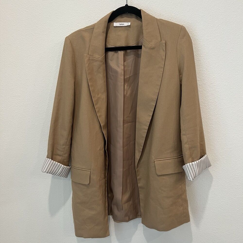 Talulah Women’s Tan Open Front Blazer  Sz S Work Attire Casual Preppy